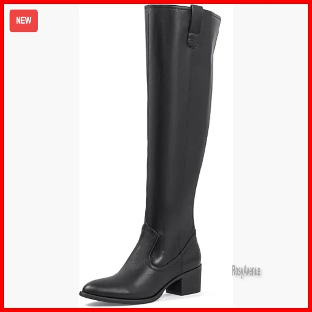 Women's Over The Knee Boots Chunky Heel Pointed Toe Side Zipper Faux Suede